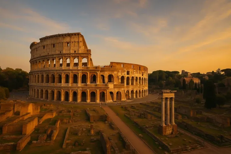 The Colosseum in Rome basking in sunlight