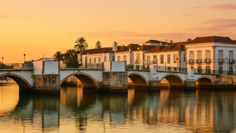 View of Tavira town with the Gilão River and Roman bridge